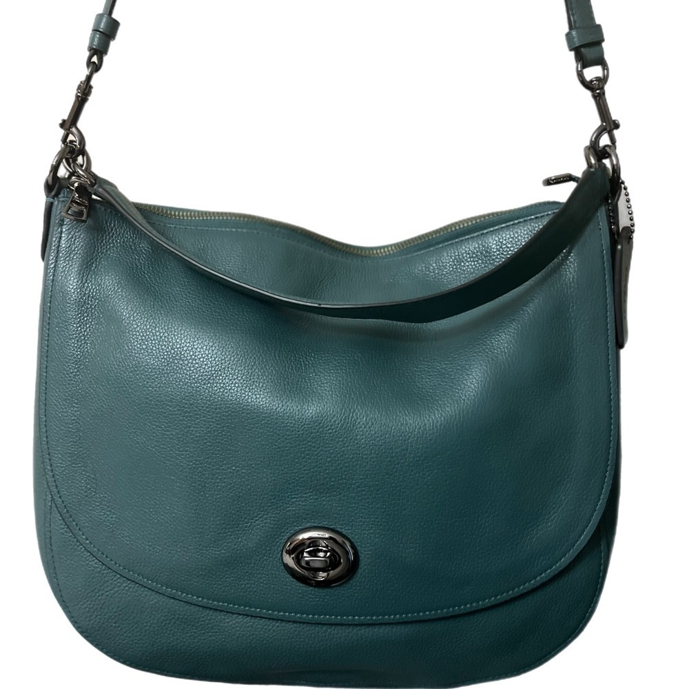 COACH Turnlock Hobo Shoulder Bag green Leather Large 24771 - Picture 2 of 13